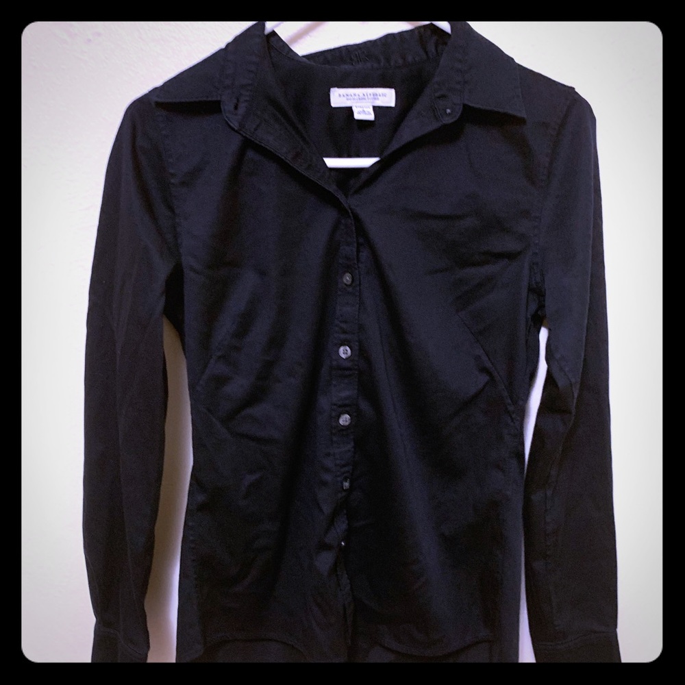 BananaRepublic Non-Iron Dress Black Shirt Size: 6